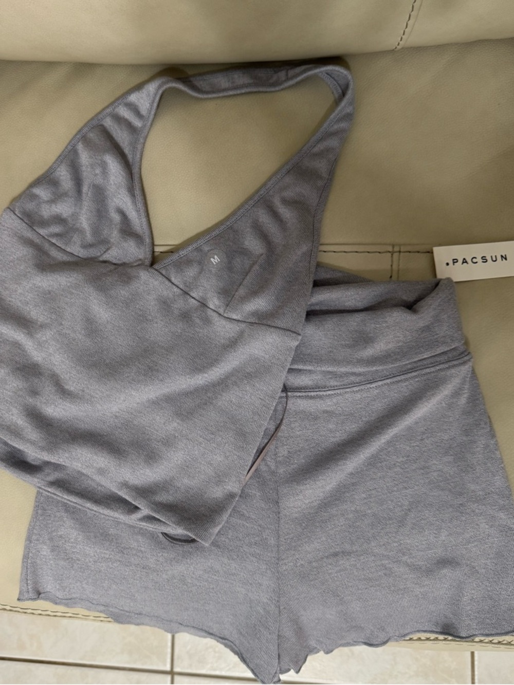 PacSun Heather Gray Ribbed Tank & Shorts Lounge Set